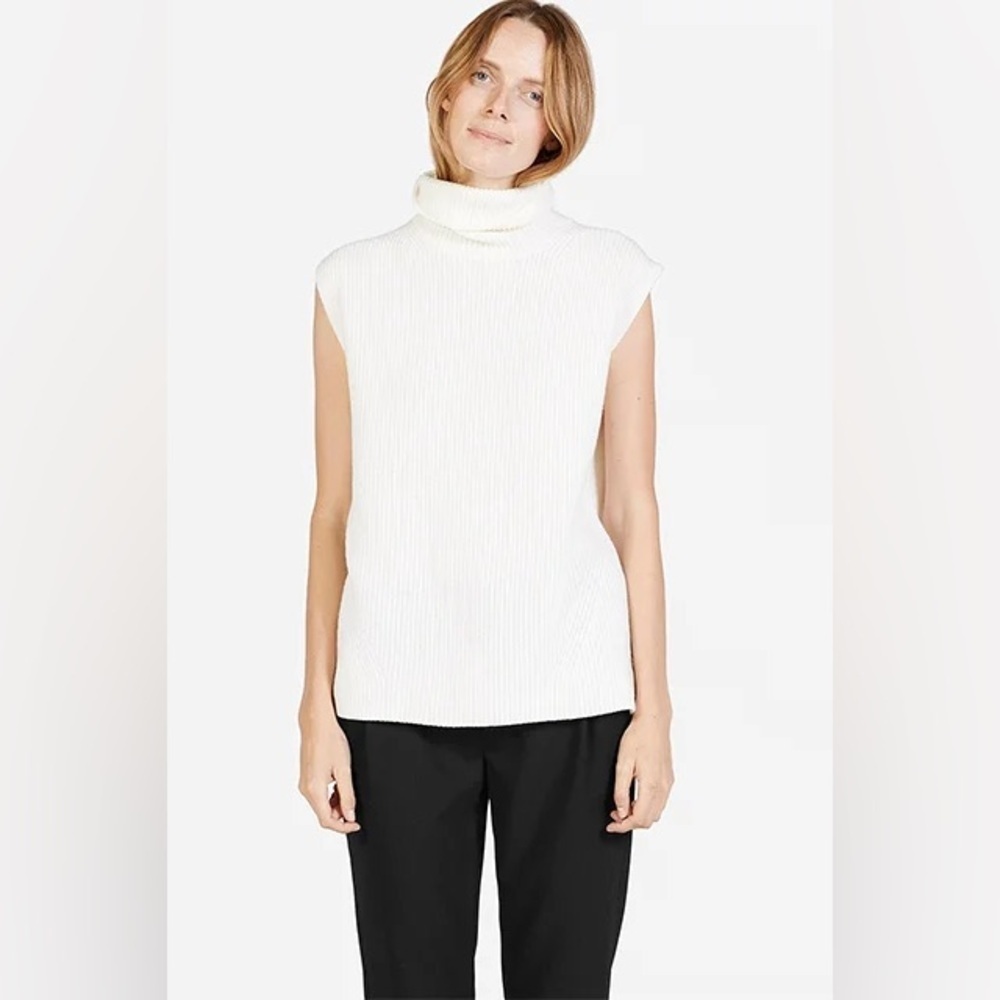 Everlane The Chunky Wool Sleeveless Turtleneck in Cream Size Large